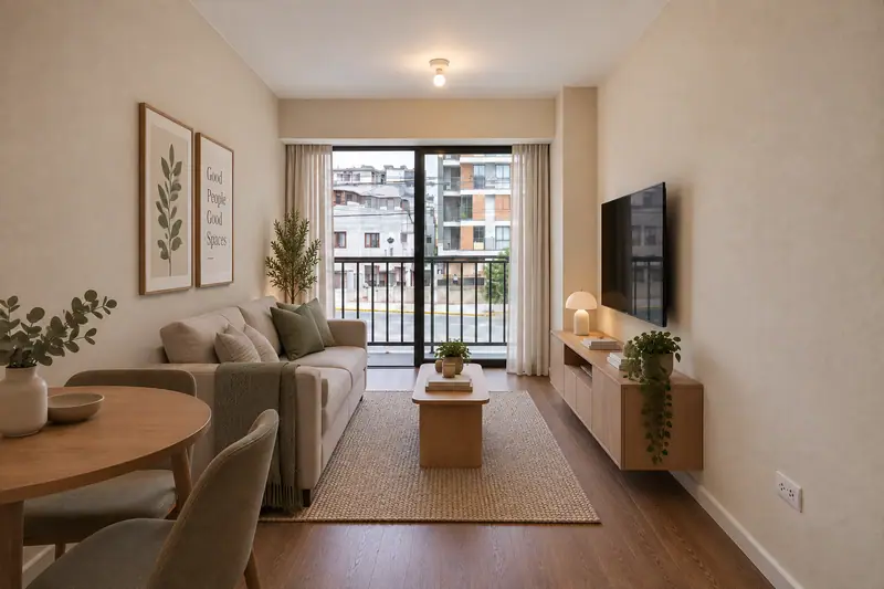 Sala del departamento de Av. Petit Thouars, ambientación referencial
